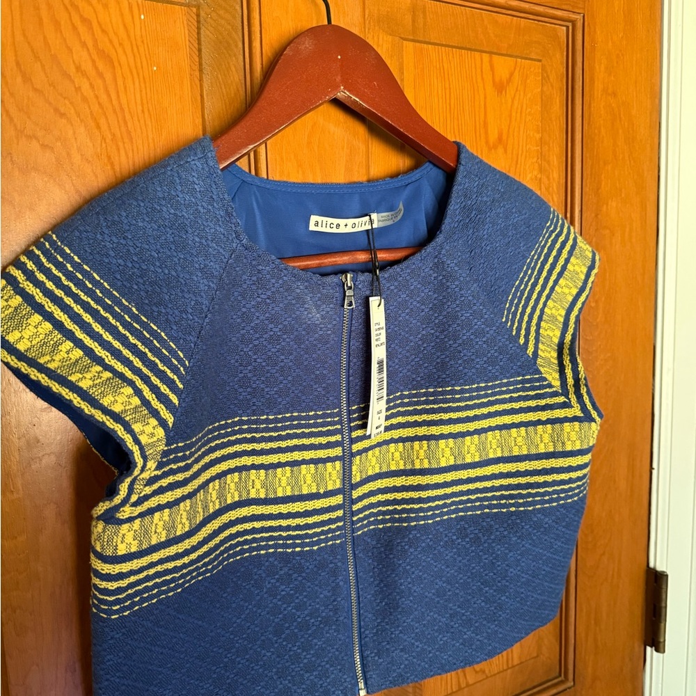 Alice + Olivia Textured Blue and Yellow Top